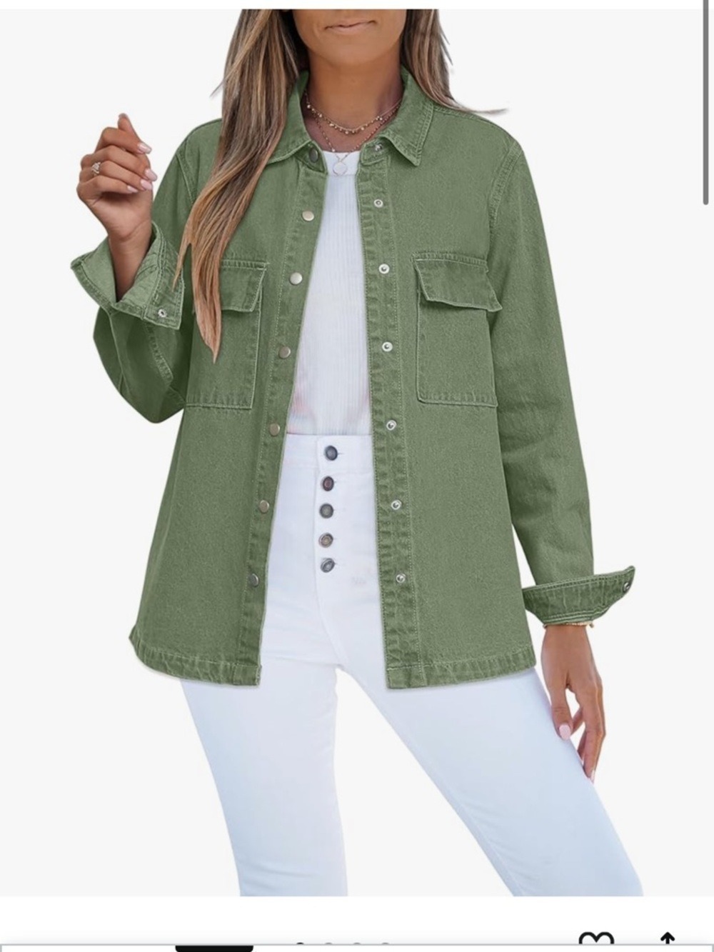 Luvamia Oversized Shacket Jacket XL Green Button Front Utility Denim Shirt NWT
